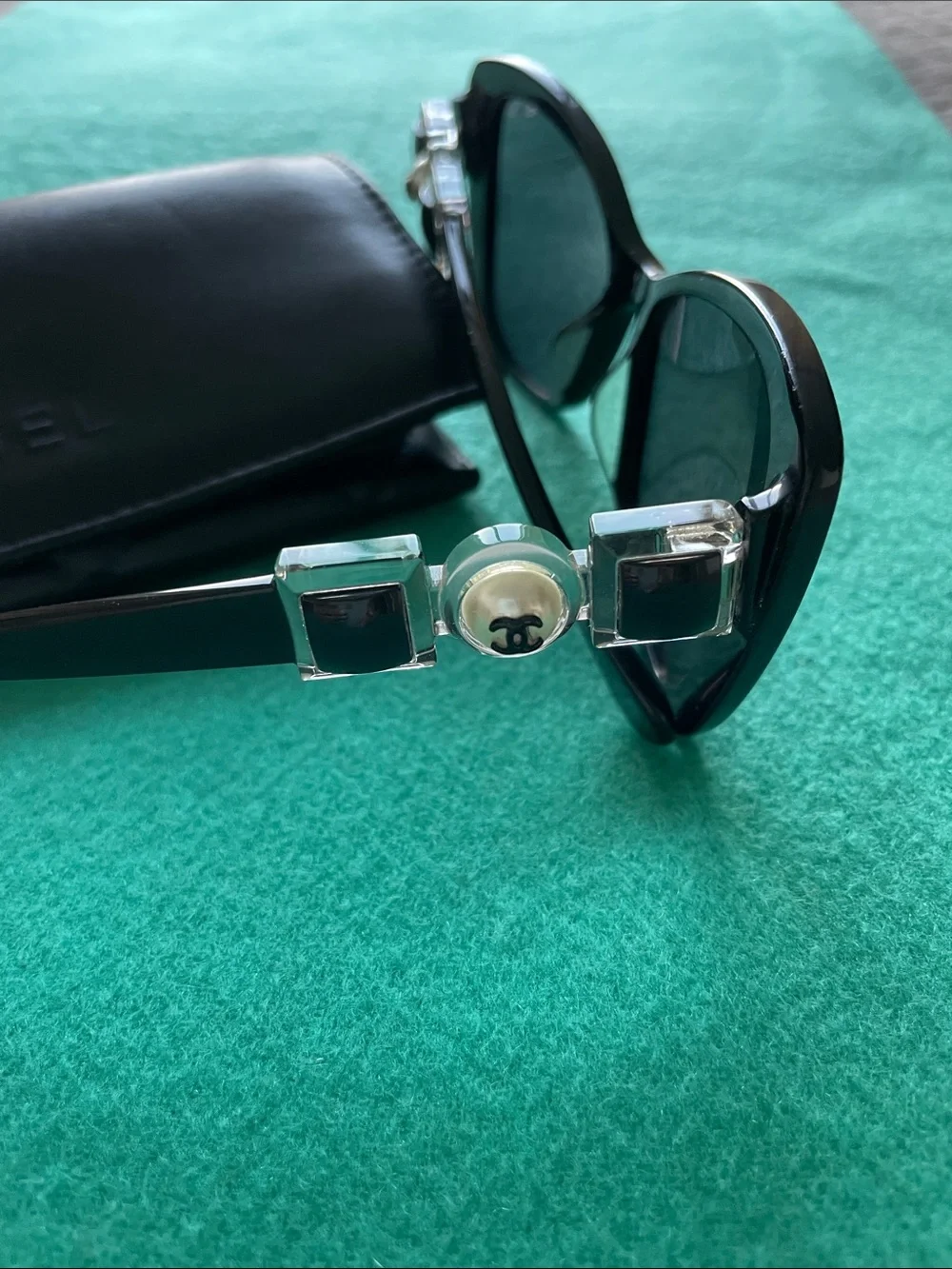CHANEL Authentic Black Cat-Eye Sunglasses with Silver Hardware